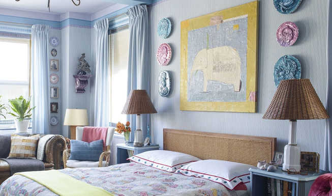 Cute light blue bedroom with elephants and pastel accents